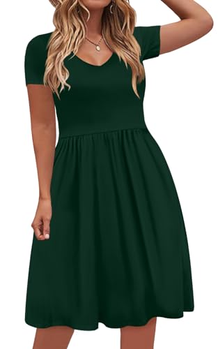 Image of DB MOON Women Plus Size Dresses 2026 Summer Casual V Neck Short Sleeve Knee Length Dress with Pockets