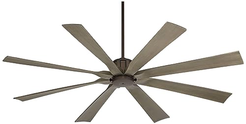 Possini Euro Design 70\" Defender Industrial Rustic Indoor Outdoor Ceiling Fan with Remote Control Oil Rubbed Bronze Hand-Painted Weathered Oak Damp Rated for Patio Exterior Porch Gazebo Garage Barn