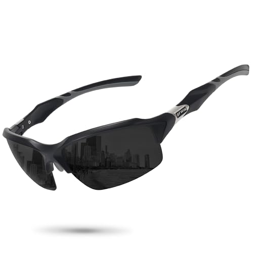 Ofwin Polarized Sports Sunglasses for Men Women Wrap Around Half Frame Cycling Fishing Bike Running Sun Glasses UV Protection Matte Black Frame/Gray Lens