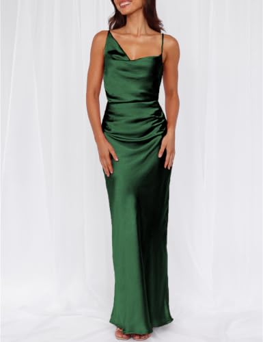 Image of Formal Satin Silk Spaghetti Strap Maxi Dresses for Women Wedding Guest