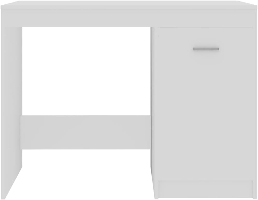 vidaXL Engineered Wood Desk in Scandinavian Style, White - Compact Size, with Integrated Storage Cabinet, Suitable for Office or Study Room.