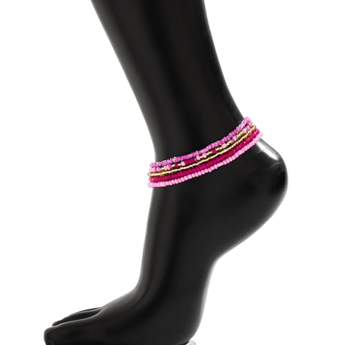 Riymusry 5-Piece Adjustable Summer Beach Bead Anklet Set | Multi-Layered Pearl Foot Chains for Women | Elegant Wedding & Vacation Jewelry - Image 3