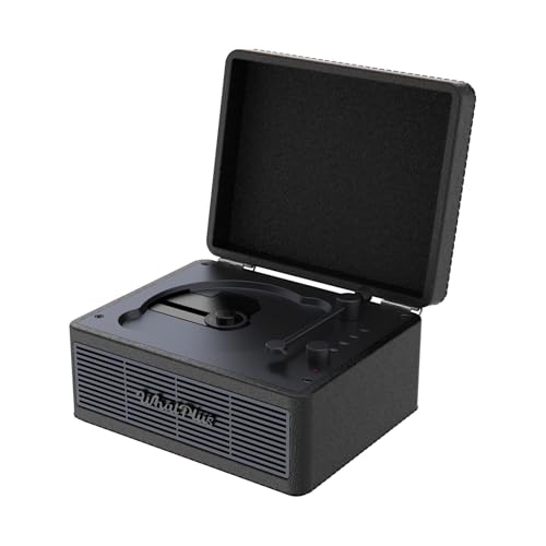 WhatPlus Lecteur CD portable avec Bluetooth 5.2, batterie rechargeable et haut-parleurs intégrés – Hi-Fi Retro Valise Design pour la décoration de la maison, support de carte AUX/TF – Cadeau idéal