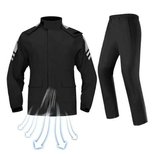 Lambo Tuta antipioggia da uomo, traspirante, protettiva, leggera, per escursionismo e equitazione, Nero , XL