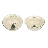 Spode Christmas Tree Collection Dip Bowls, set of 2, Naughty and Nice, Beige/Green, Ceramic Serving