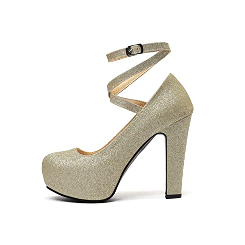 Viuluti Women's Platform Pumps Sexy Closed Toe High Heels Ladies Strappy Cross Ankle Strap Dress Pumps Shoes3