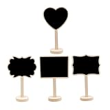 Gatuida 4 Pizarras de Madera para Mensajes, Mini Pizarras Reutilizables en Color Negro, Diseño Multifuncional 4 Formas (corazón, Bordes, Rectángulo y Borde Floral), Adecuado para Regalos