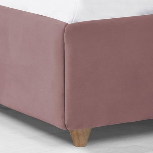 Image of Wooden Modern Upholstered King Size Bed for Bedroom | Wooden Double Bed Without Storage | Platform Cot Upholstered Bed with Upholstery Fabric | Engineered Wood | 6.5 x 6 Ft | Pink-A