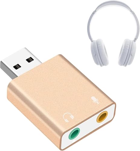 Image of SANCY USB External Sound Card Adapter - 3.5mm TRS Audio Interface for Headphones & Microphone Plug & Play USB Audio Adapter for PC, Laptop, Mac Gold (1-Pack)