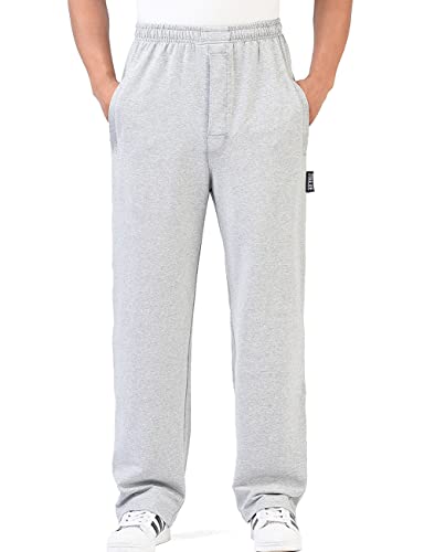Zoulee Men's Casual Cotton Jogger Sweatpants Zipper Front Pants Thick Light Grey 2XL