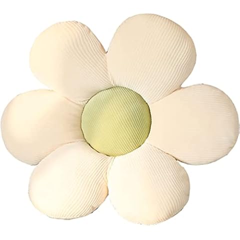 LANFIRE Flower Throw Pillow Seating Cushion Floor Pillow Cushion Flower Shape Bed Sofa Chair Car Seat Nap Throw Cushion (15 inch, White Green) Cover