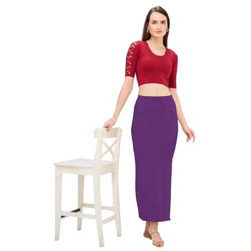 Image of DESI GIRL Cotton Lycra Stretchable Saree Shapewear Petticoat with Drawstring for Women | Fishcut Saree Petticoat with Side Slit for Easy Movement | Saree Shaper | Long inskirt