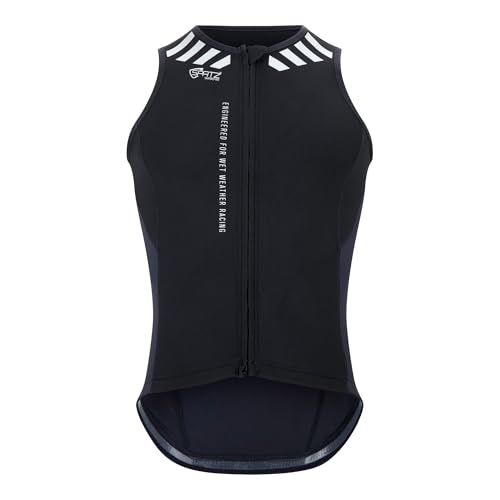 SPATZ WarmR Rain Gilet – Waterproof Neoprene Cycling Vest with Aero Fit, Thermal Insulation, Reflective Details, and Pocket (US, Alpha, Medium, Large, Regular, Regular, Black/Reflective Detail)