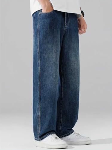 Image of GRECIILOOKS Men Jeans || Baggy Fit Jean's for Man || Loose Fit High Rise Denim || Stretchable Casual Wear Jean,s || Dance Rap Rapping Style Pant for Men || Denim Cotton Jeans