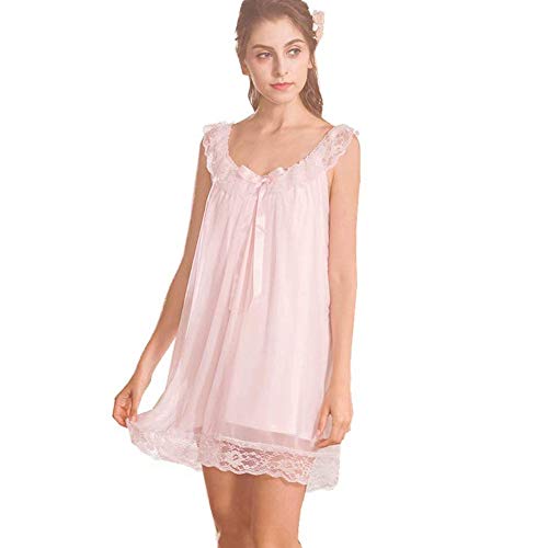 CamisóN Dormir para Mujer, Camisón Victoriano Vintage Encaje, Camisón Sexy Sin Mangas Algodón para Mujer (Rosa,M) Cover
