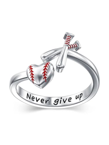 Bague de baseball en argent 925 réglable pour homme et femme