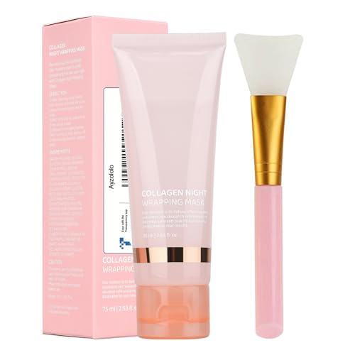 Ayzololo Collagen Night Wrapping Mask,Overnight Collagen Wrapping Mask,Collagen Peel Off Face Mask,Elasticity and Hydration Care,2.53 fl.oz(Brush Included)