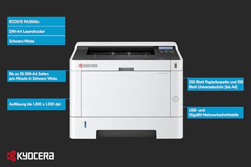 Kyocera Ecosys PA3500x Laserdrucker Schwarz Weiss, Laser Drucker mit Duplex, Drucker klein 35 Seiten pro Minute. Laserdrucker Inkl. Mobile Print Funktion