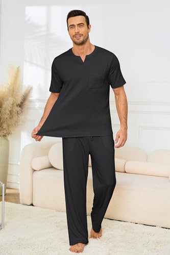 Image of JiniGolla Mens Pajamas Set Soft Short Sleeve Top and Pant Loungewear Sets 2 Piece Pjs with Pockets