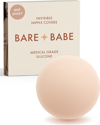 Bare Babe Silicone Non-Adhesive Nipple Covers for Women Reusable No Show | Breast Covers for Strapless Dress | Reusable Nipple Pasties | Not Sticky (Creme)
