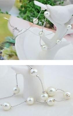 Miniatura 2 de Crystalline Azuria Collar de hilo con perlas blancas de imitación chapado en oro blanco o rosa de 18 quilates para mujer