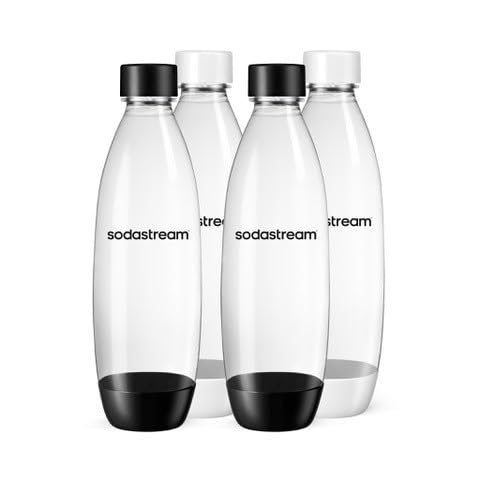 sodastream Slim Fuse 4-Pack Carbonated Drinks Bottles, 2 x 1L Black & 2 x 1L White, BPA-Free, Dishwasher Safe, Spare Water Bottles Compatible with TERRA, ART, DUO & ensō Sparkling Water Makers