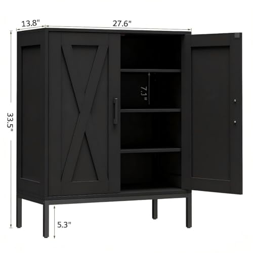 Homleke Farmhouse Shoe Cabinet with 2 Barn Doors & Metal Legs, 5-Tier Shoe Storage Cabinet with 3 Adjustable Shelves, Tall Shoe Rack Organizer for Closet, Shoe Organizer for Entryway, Hallway, Black - Image 2