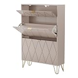 👠【Estable y cómodo】Hecho de tablero DM de alta calidad y patas de metal para mayor estabilidad. Una base elevada evita daños por humedad. Esto permite que este estrecho zapato se pueda utilizar durante mucho tiempo. En el interior, este zapatero está equipado con un par de bisagras para un uso conveniente, y el diseño de doble cajón plegable hace que el zapatero aproveche al máximo el espacio vertical.
