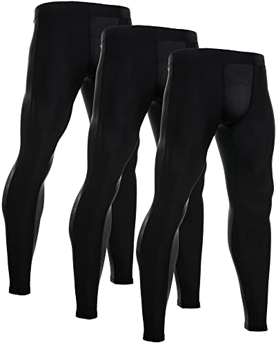 Yuerlian 3 Pack Men's Compression Pants Athletic Base Layer Tights Leggings for Workout Running Sport Gym Yoga Basketball
