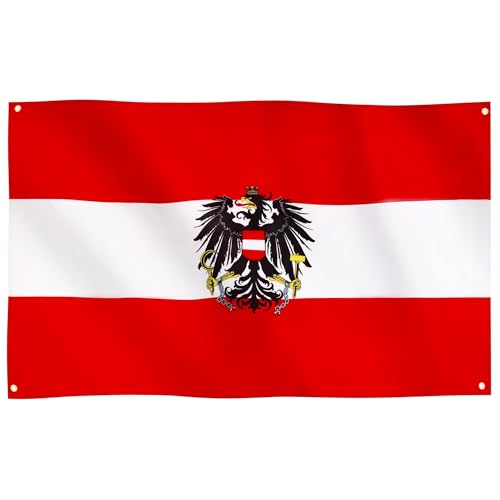 Runesol Österreich Flagge Mit Adlerflagge 91 x 152 cm 3 x 5 Fuß Österreichische Wappenflagge Österreichisches Wappenbanner Öse in jeder Ecke