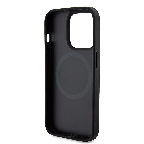 Coque rigide iPhone 15 Pro Ferrari avec logo métallique et carbone noir