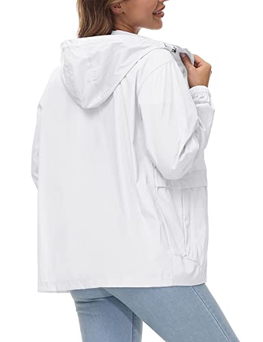 Avoogue Womens Waterproof Raincoat Lightweight Rain Jacket Hooded Rain Coat Waterproof Windbreaker With Pocket White S #TOP3