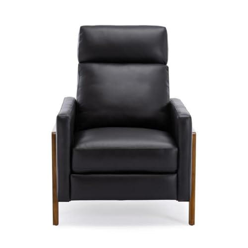 Sillón reclinable negro de cuero con estructura de madera miniatura 6