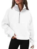 AUTOMET Womens Sweatshirts Half Zip Fleece Pullover Fall Outfits White