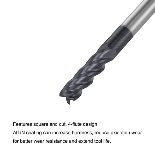 Image of uxcell Square Nose End Mill, 4mm Tip Dia Solid Carbide AlTiN Coated CNC Router Bits 4 Flute Spiral Milling Cutter HRC45 with 4mm Shank 75mm (3-inch) Length