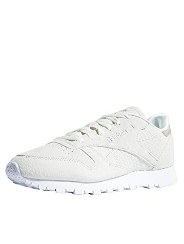 Image of Reebok Women's Classic Leathers Gymnastics Shoes, White Emb White Chalk Sleek Met Emb White Chalk Sleek Met, 7.5