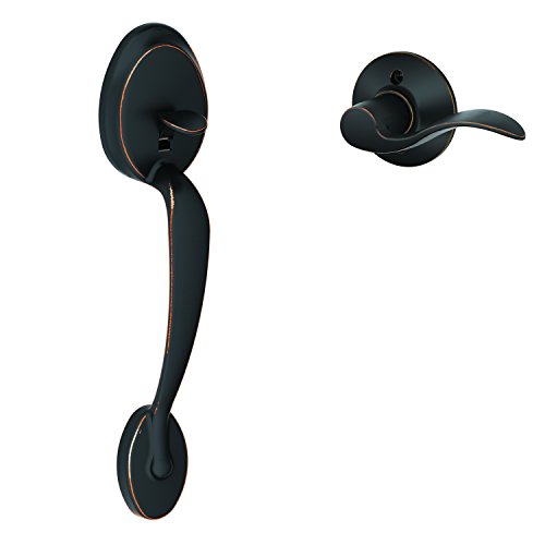 Image of SCHLAGE FE285PLY716ACCRH Aged Bronze Plymouth Right Handed Front Entry Handleset with an Accent Lever from The Plymouth Collection FE285-PLY-ACC-RH