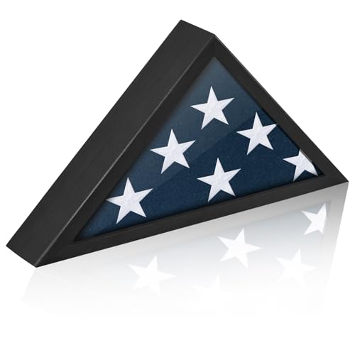Flag Case for Burial Flag Glass Front, Black Wood for 5'x9.5' Funeral Flag