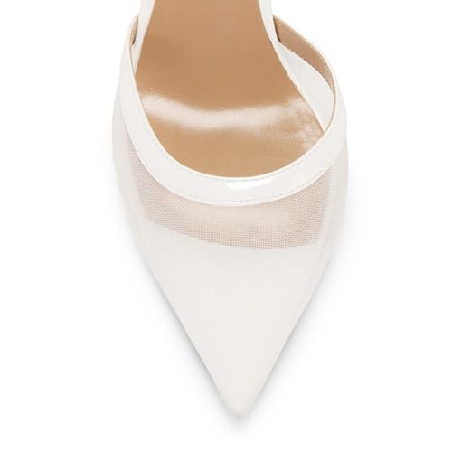 YDN Women's Mesh Pumps Sexy Pointy Toe High Block Heels Slingback Elastic Strap Sandals Elegant Dress Prom Party Dating Shoes Size 4-16 US4