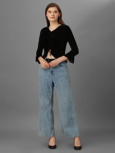 Image of SXV Ruched Pullover Black Velvet Crop Top