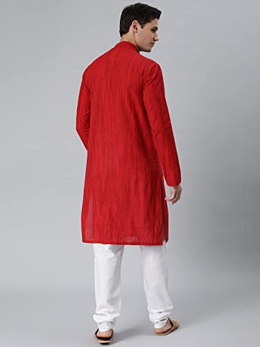 Image of Manthan Men's Kurta, Mandarin Collar Full Sleeves Ethnic Knee Length Kurta for Festival, Wedding, Party Solid Cotton