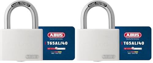 ABUS Vorhängeschloss T65AL/40 myLOCK - individuell beschreibbar - Spindschloss - massiver Aluminium-Schlosskörper - ABUS-Sicherheitslevel 5 - Weiß (Packung mit 2)