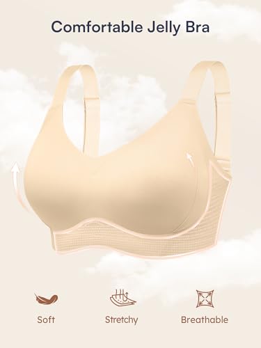 Image of Full Coverage Jelly Bras for Women No Underwire - Wireless Seamless Plus Size Bra, Supportive T-Shirt Bralette for Older