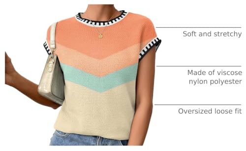 Image of Cap Sleeve Sweater Tops for Women 2026 Knit Summer Sleeveless Tank Vest | Slim Fit, Trendy Color Block, Soft, Skin-Friendly, Strechy, Lightweight, Breathable, Casual Daily Wear