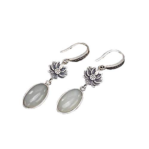 Boucles d'oreilles argent 925 femme avec pierre véritable en jade Hetian blanc