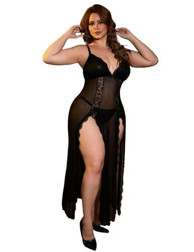 sunshinelady Nuisette Longue Femme Grande Taille Nuisette Longue Dentelle Transparente Sexy avec...