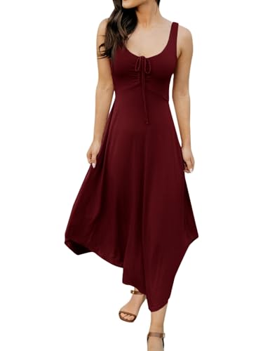Image of Langwyqu Womens 2026 Summer Sleeveless Tank Dress Empire Waist Asymmetrical Flowy Casual Maxi Dresses