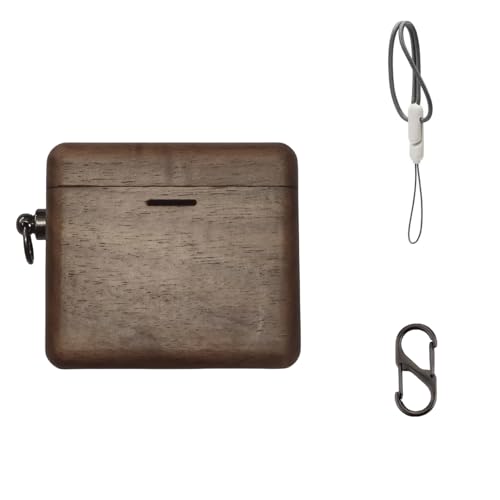DAYJOY Handmade Nature Wooden Genuine Real Wood Protective Case Cover with Carabiner Compatible with B&W/Bowers&Wilkins PI5 S2 /PI7 S2 Wireless Earbuds (Walnut)