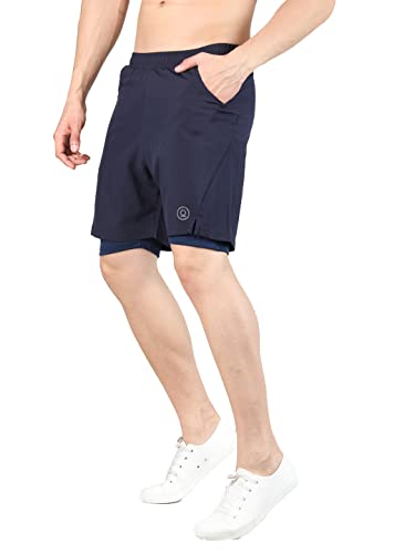 Image of CHKOKKO Double Layered Gym Shorts for Men Workout | Compression Inner Layer with Pockets Across Inner Outer and Back | Dry Fit Sports Athletic wear for Running Jogging or Training