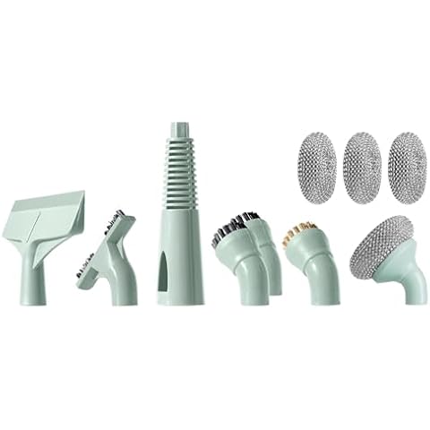 Newbealer 11 Pieces Replacement Accessories for All-in-1 Steam Mop & Detachable Handheld Cleaner NB602N, Brass, Gap, Nylon, Magic Brushes, Steam Jet Nozzle and Squeegee (Mint Green 11pcs) Cover